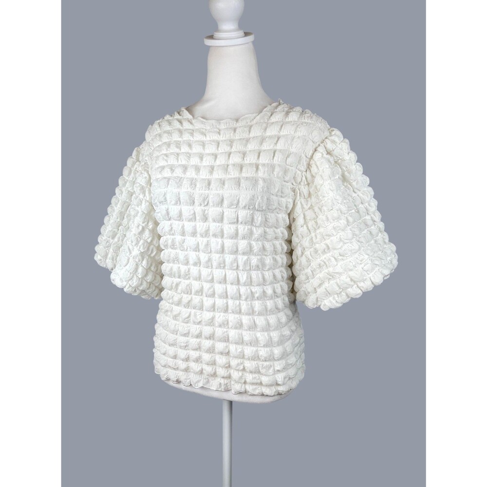 Eri + Ali Anthropologie Bubble Puff-Sleeve Top Textured Minimalist Sz S - Picture 3 of 14
